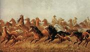 James Walker Roping wild horses oil painting